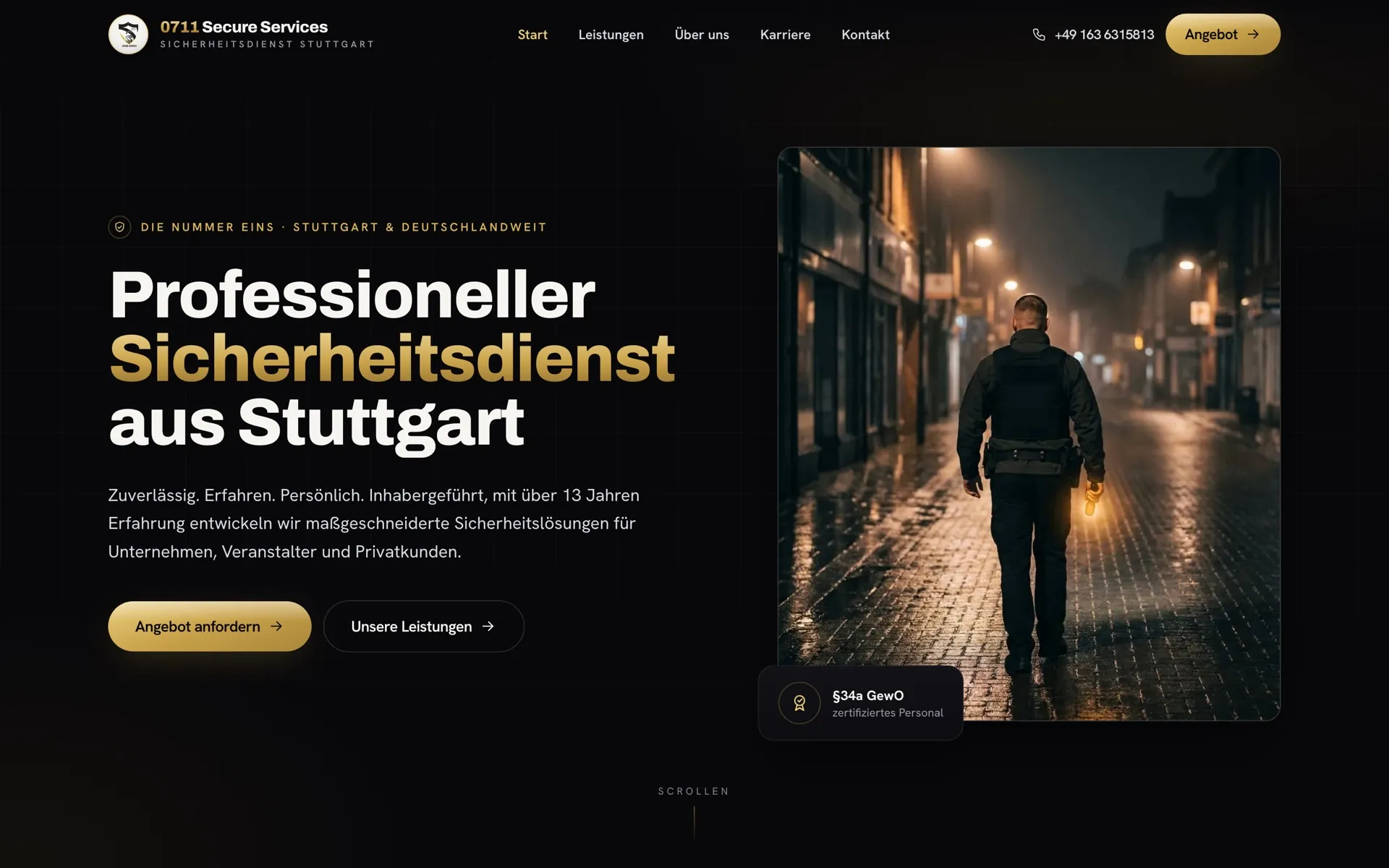 Startseite von 0711 Secure Services im Browser