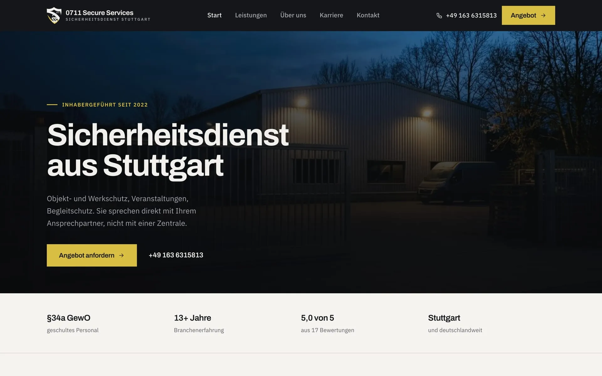 Startseite von 0711 Secure Services im Browser