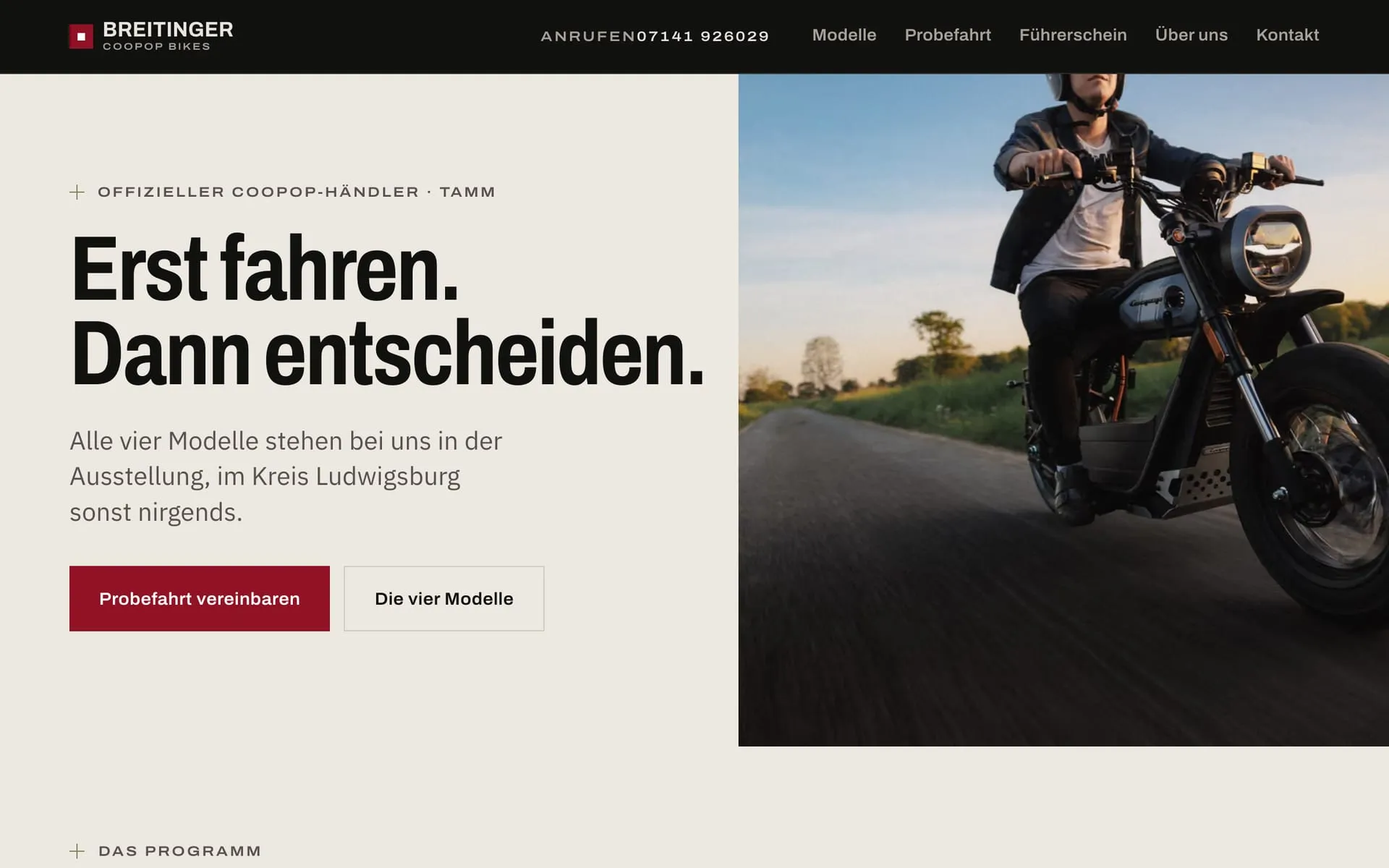 Startseite von Breitinger Coopop Bikes im Browser