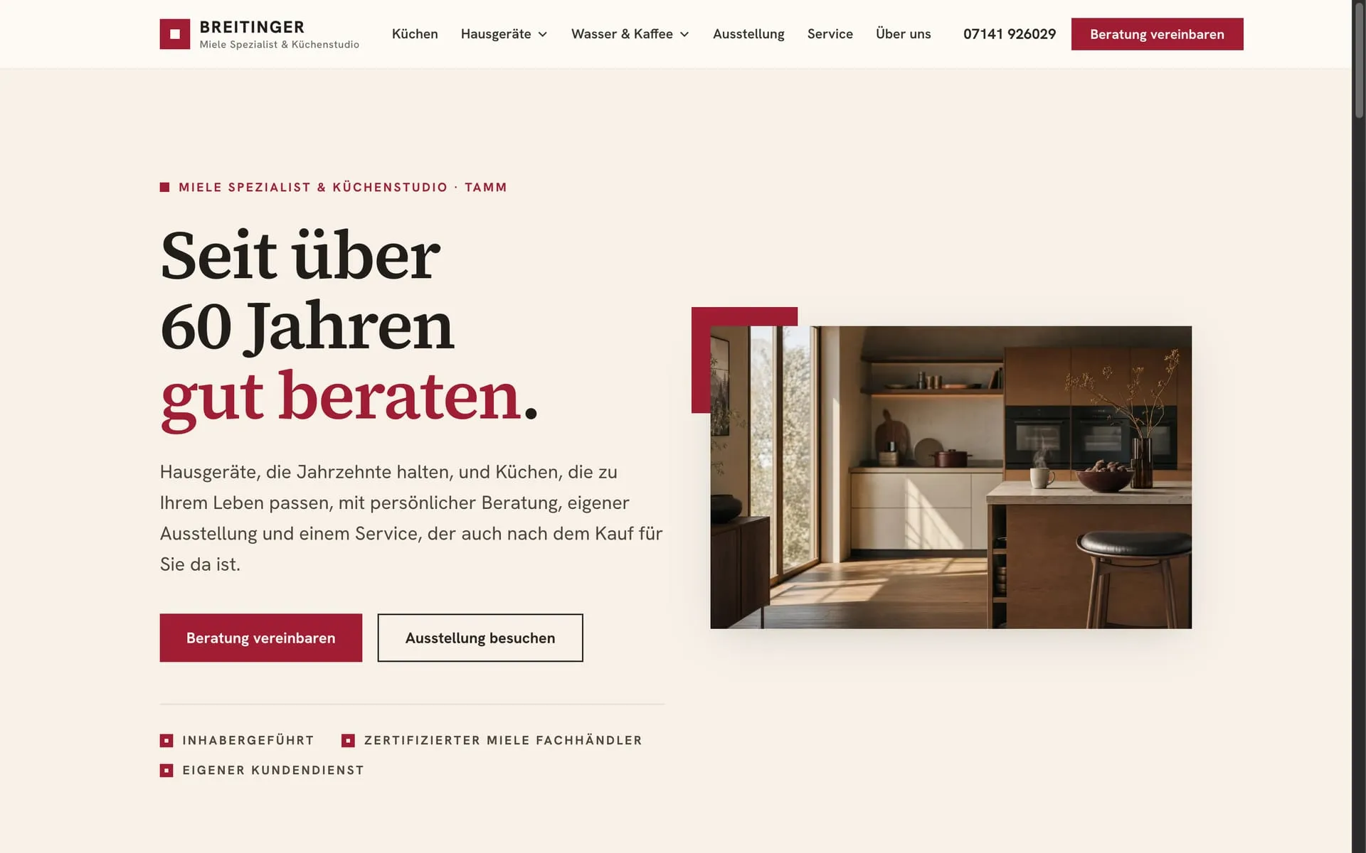 Startseite von Elektro Breitinger im Browser
