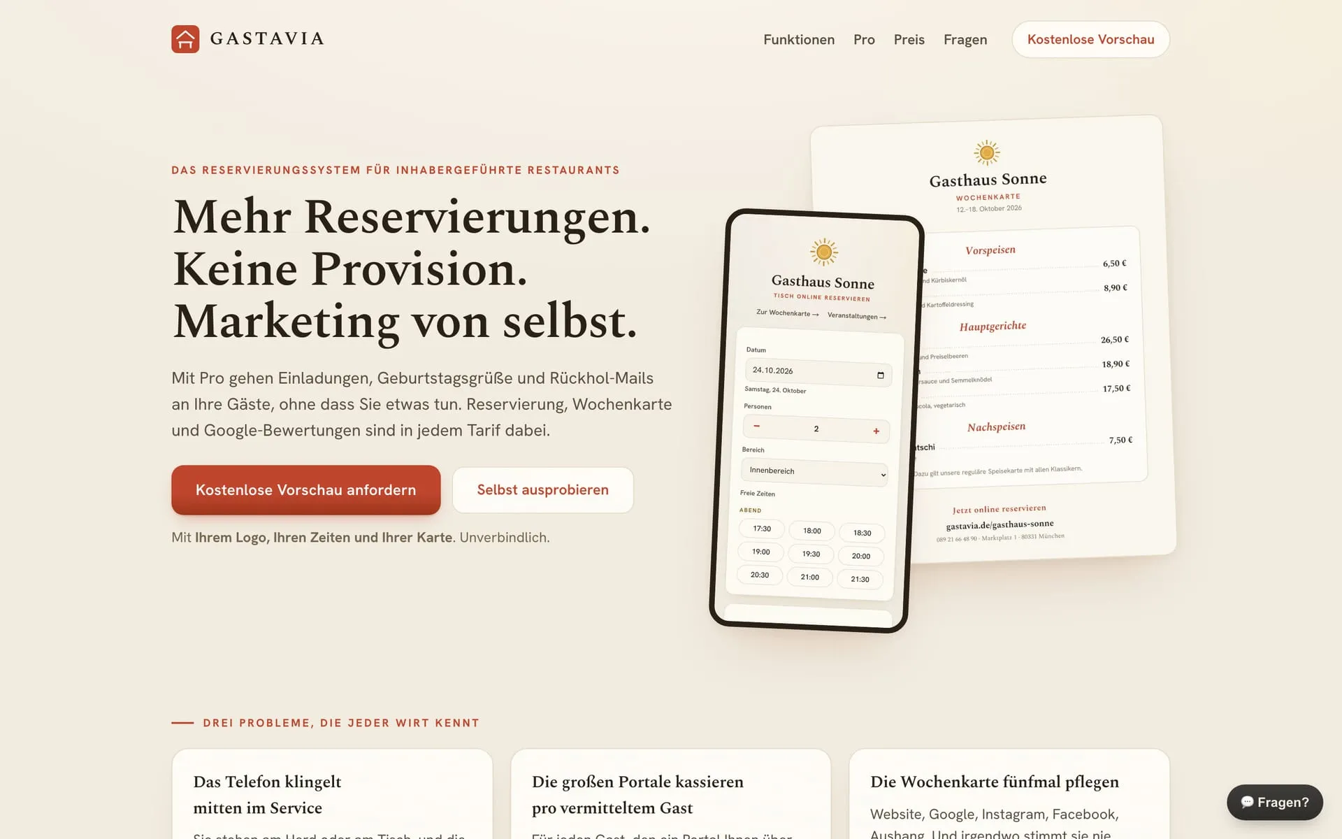 Startseite von Gastavia im Browser