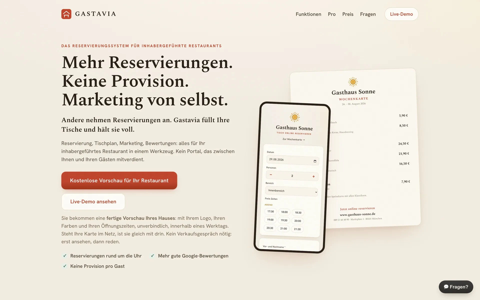 Startseite von Gastavia im Browser