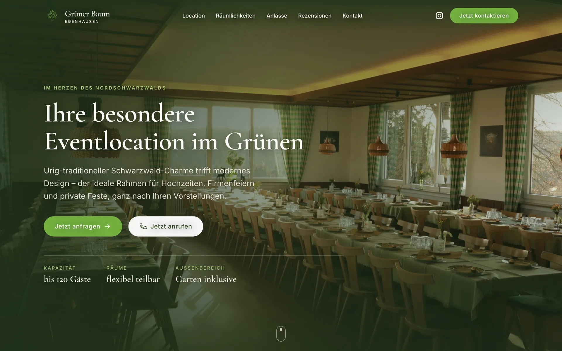 Startseite des Grünen Baum Egenhausen im Browser