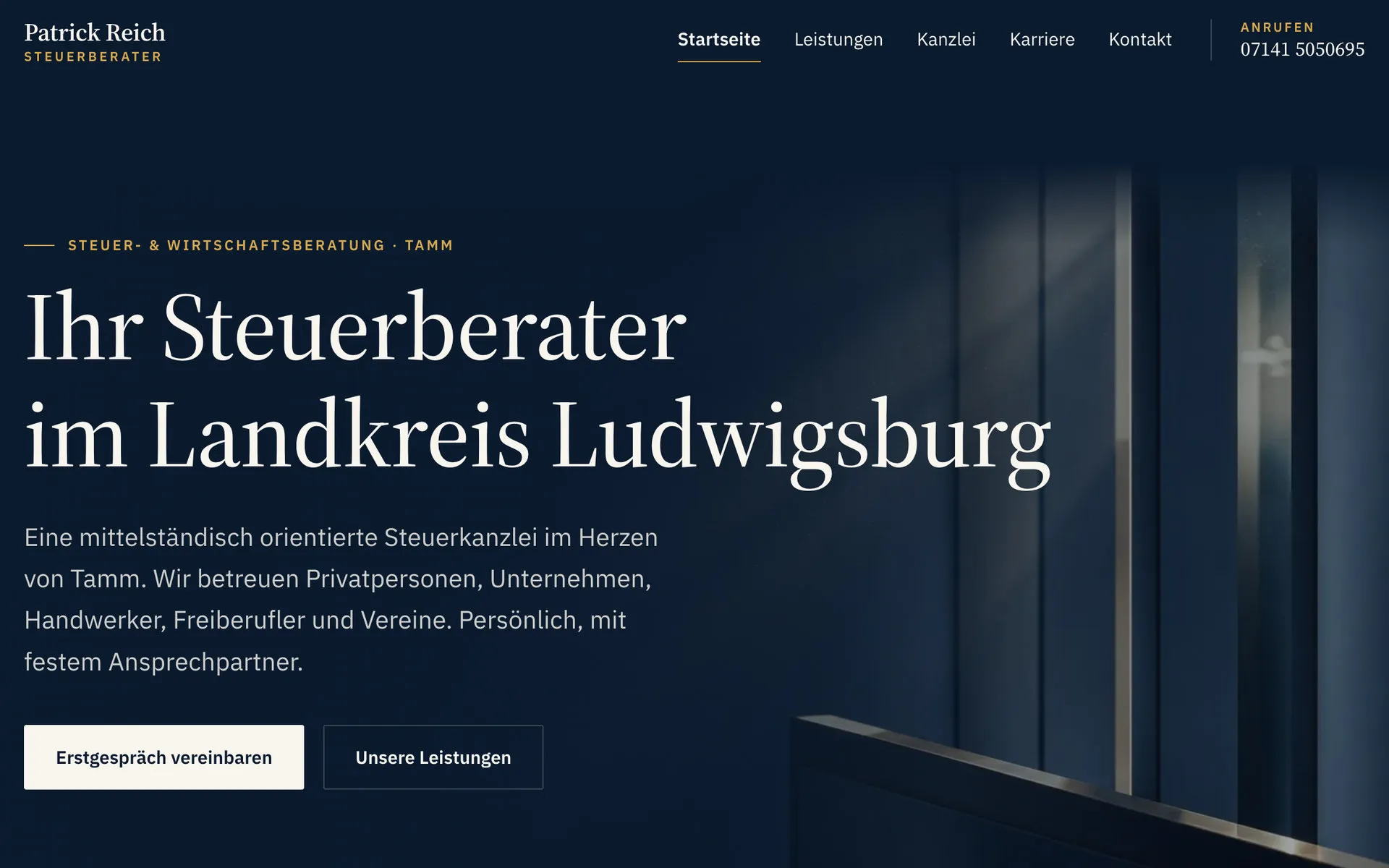 Startseite der Steuerkanzlei Patrick Reich im Browser