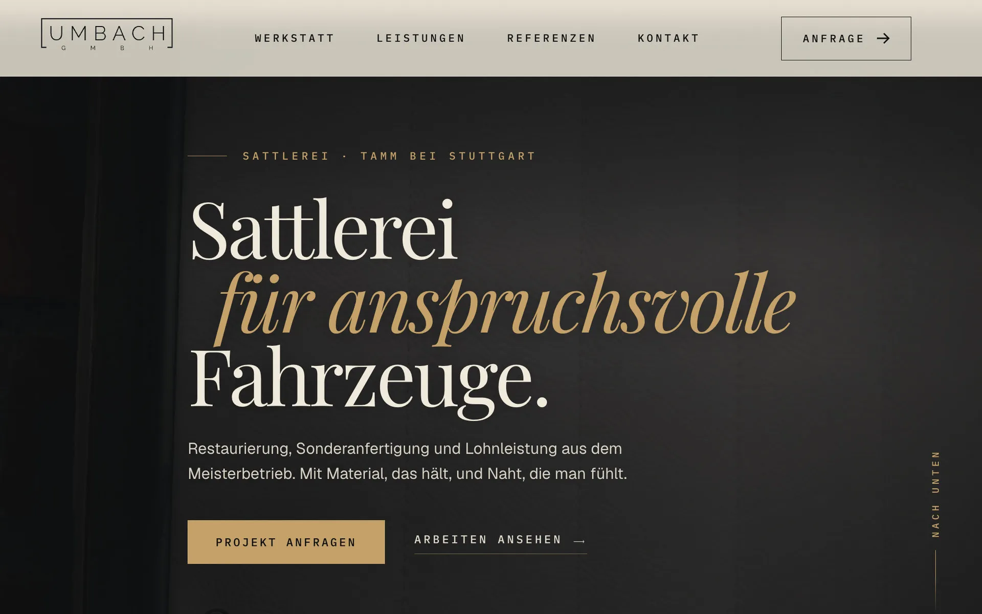 Startseite der Umbach Sattlerei im Browser