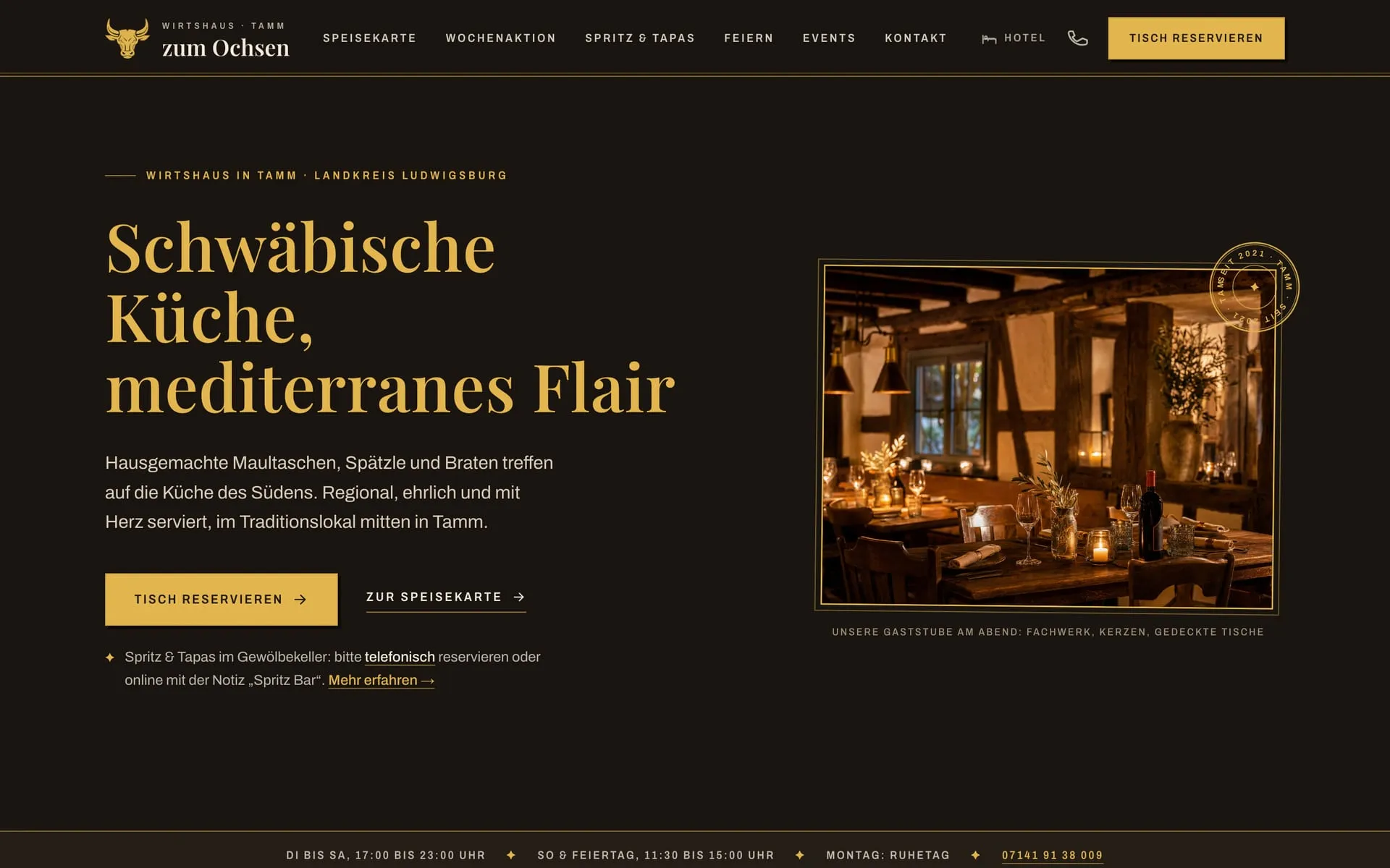Startseite des Wirtshaus zum Ochsen im Browser